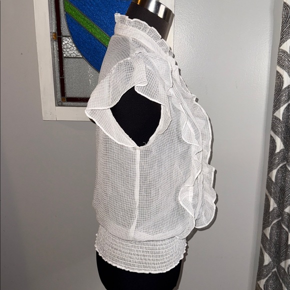 XXI Forever 21 Vintage Smocked Waist Flutter Sleeve Blouse SZ Small - Picture 5 of 6